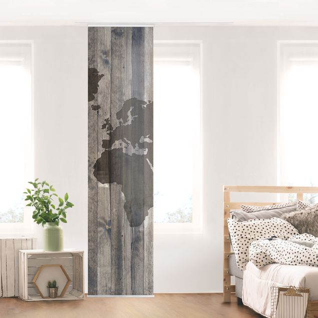 Sliding panel curtains set - Wood World Map