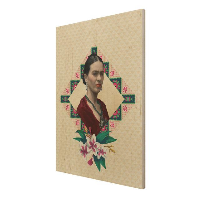 Wood print - Frida Kahlo - Flowers And Geometry