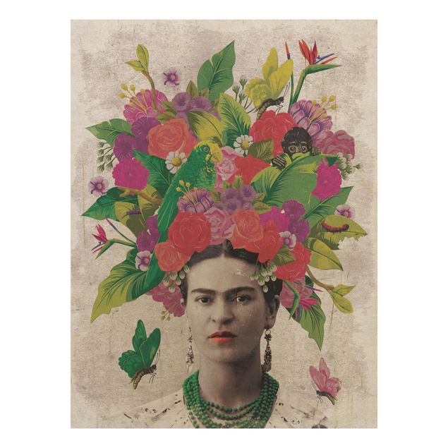 Wood print - Frida Kahlo - Flower Portrait