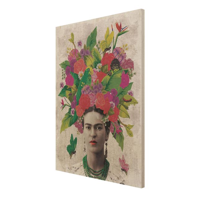 Wood print - Frida Kahlo - Flower Portrait