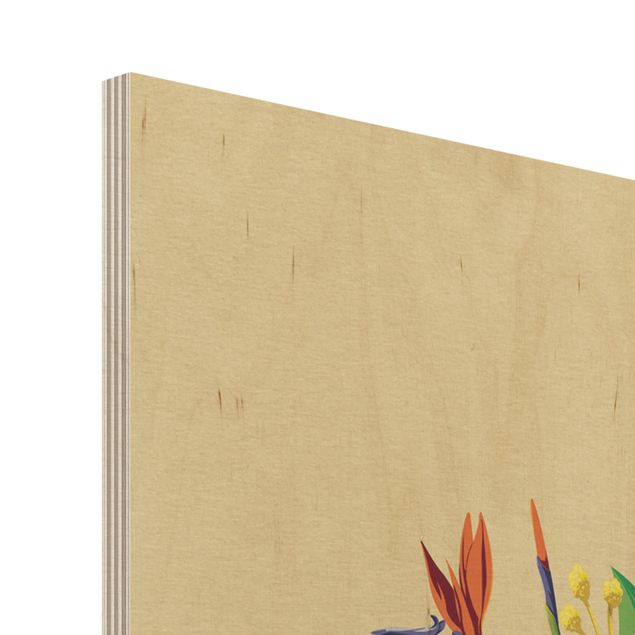 Wood print - Frida Kahlo - Frida, Monkey And Parrot