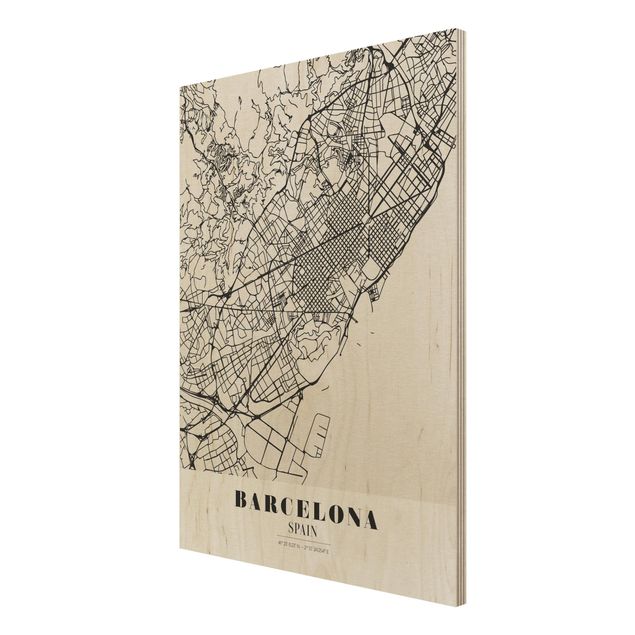Wood print - Barcelona City Map - Classic