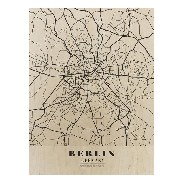 Wood print - Berlin City Map - Classic