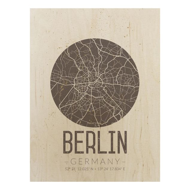 Wood print - City Map Berlin - Retro