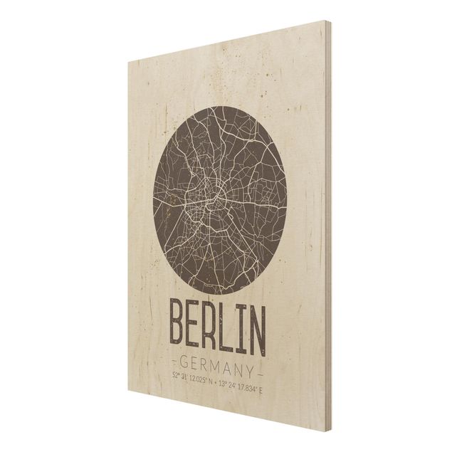 Wood print - City Map Berlin - Retro