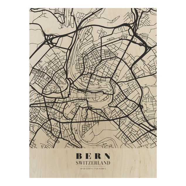 Wood print - Bern City Map - Classical