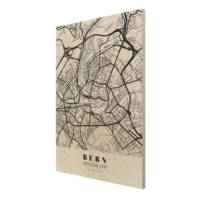 Wood print - Bern City Map - Classical