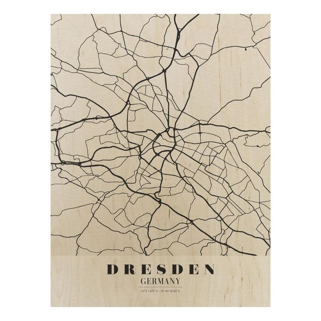 Wood print - Dresden City Map - Classical