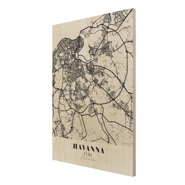 Wood print - Havana City Map - Classic