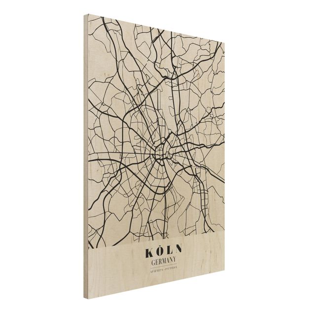 Wood print - Cologne City Map - Classic
