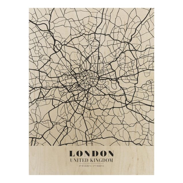 Wood print - London City Map - Classic