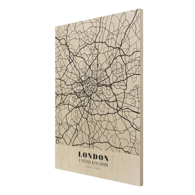 Wood print - London City Map - Classic