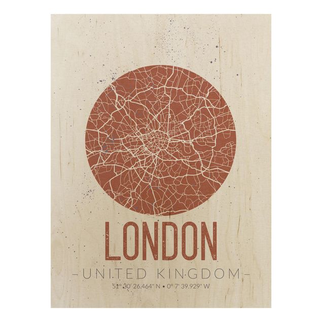 Wood print - City Map London - Retro