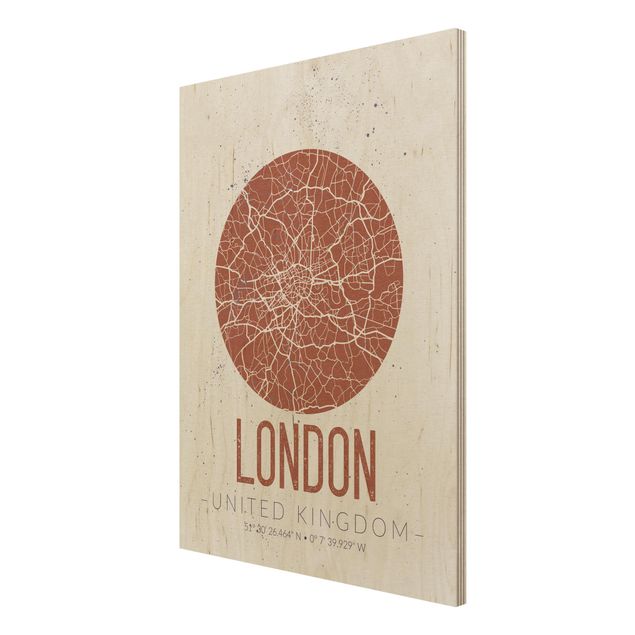 Wood print - City Map London - Retro