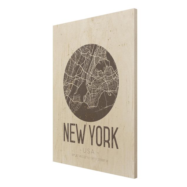 Wood print - New York City Map - Retro