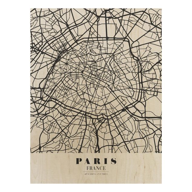 Wood print - Paris City Map - Classic