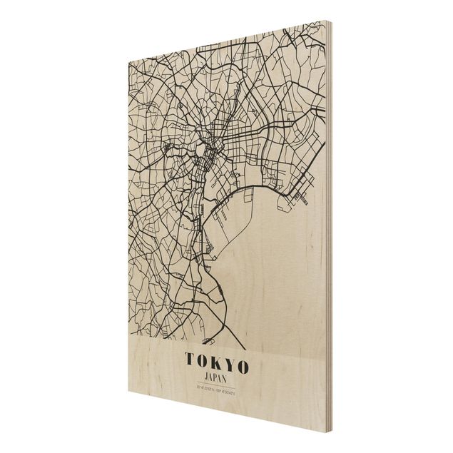 Wood print - Tokyo City Map - Classic