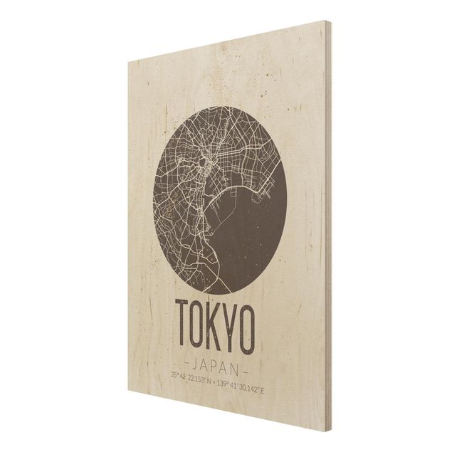 Wood print - Tokyo City Map - Retro