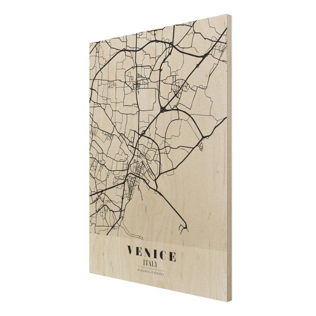 Wood print - Venice City Map - Classic