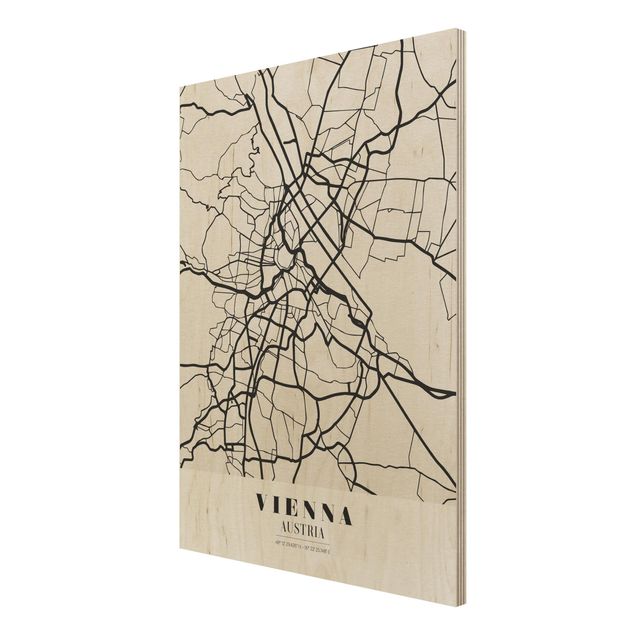 Wood print - Vienna City Map - Classic