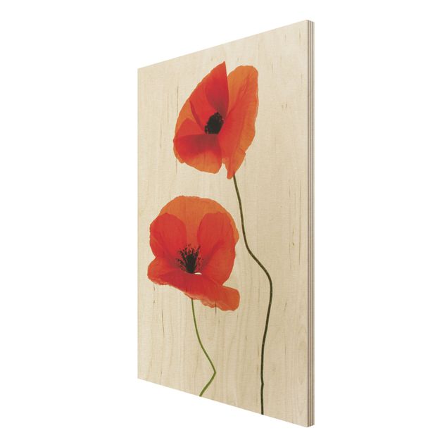 Wood print - Charming Poppies