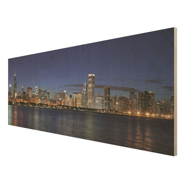 Wood print - Chicago Skyline At Night