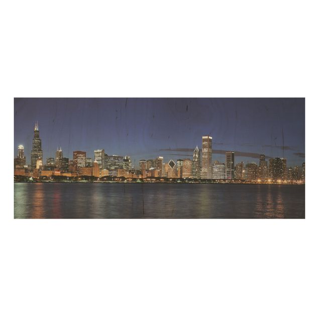 Wood print - Chicago Skyline At Night