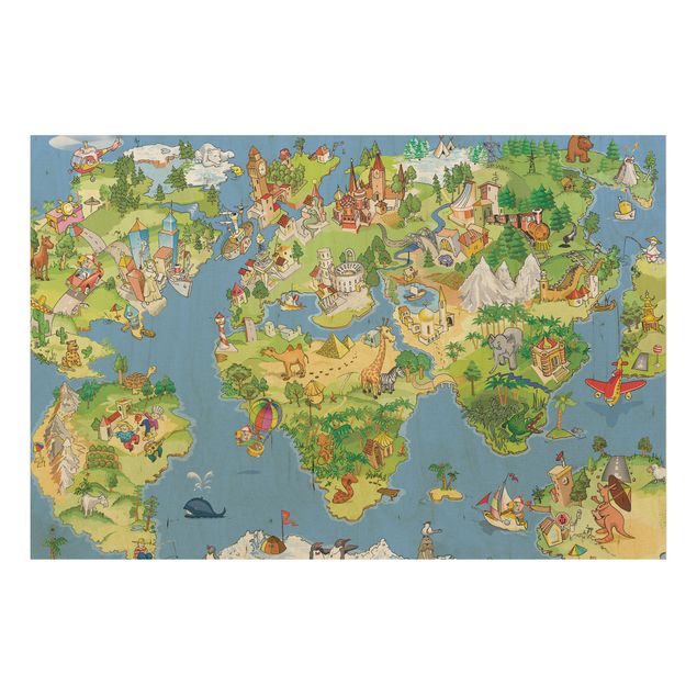 Wood print - Great and Funny Worldmap