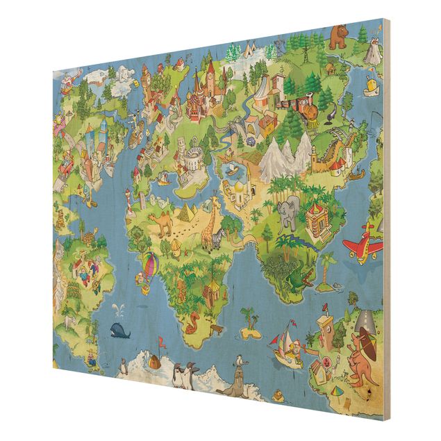 Wood print - Great and Funny Worldmap