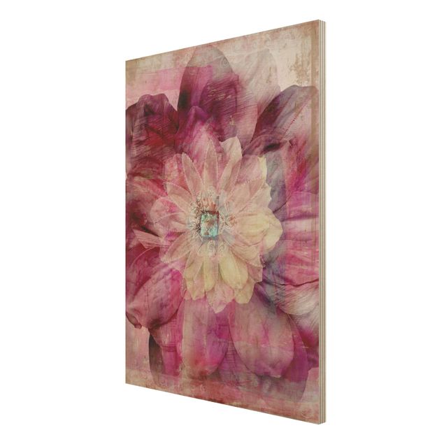 Wood print - Grunge Flower