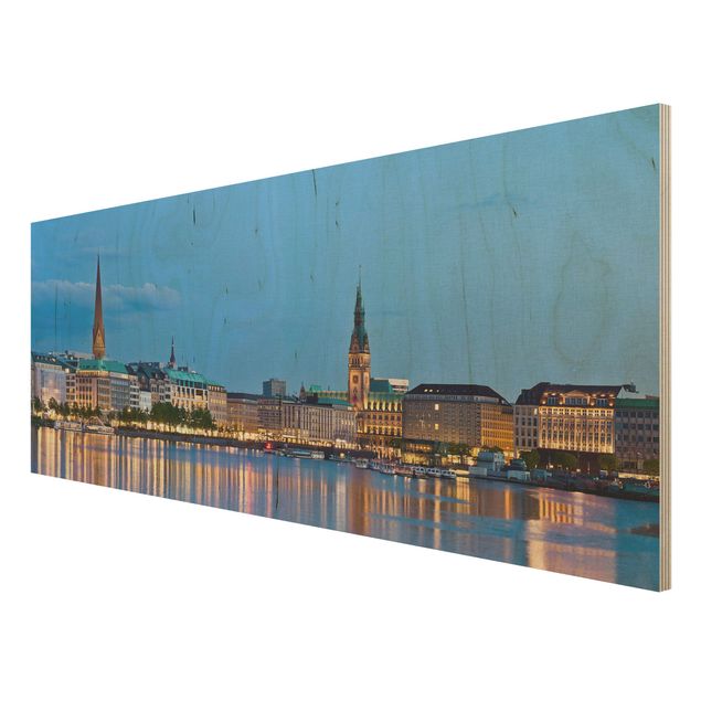 Wood print - Hamburg Skyline