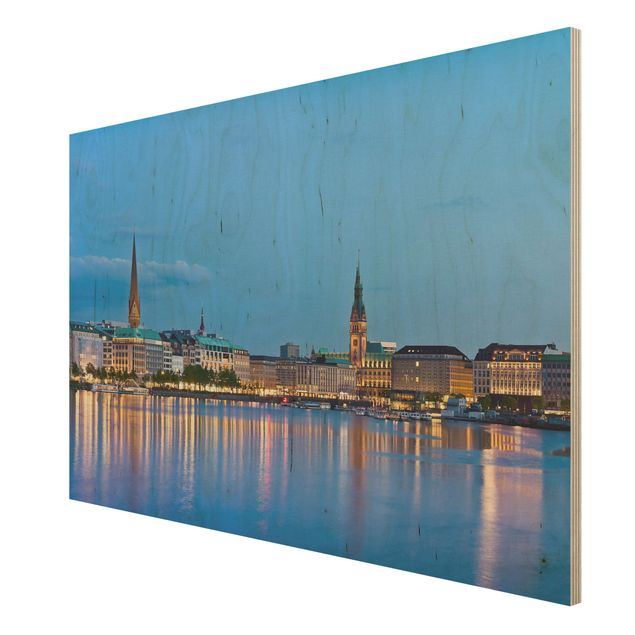 Wood print - Hamburg Skyline