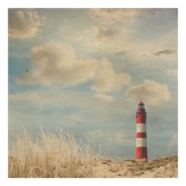 Wood print - Lighthouse Between Dunes