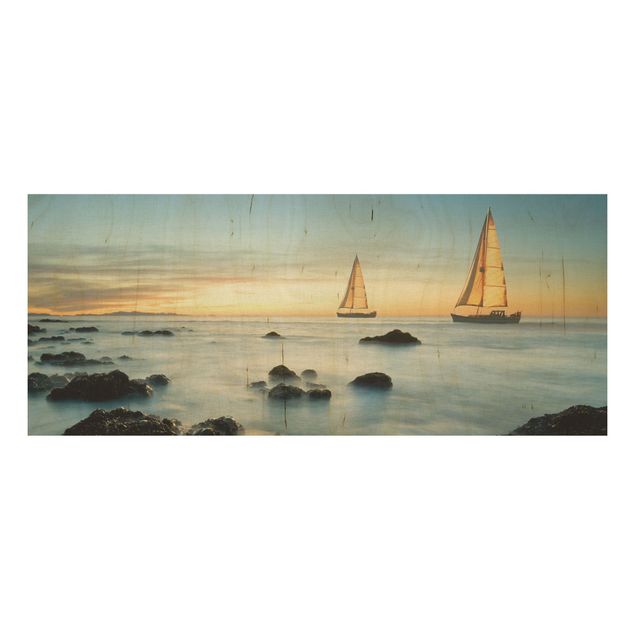 Wood print - Sailboats On the Ocean