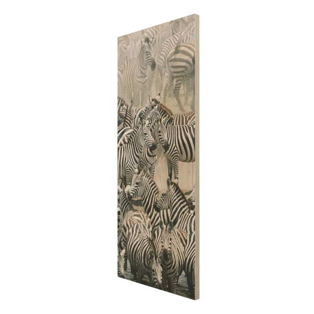 Wood print - Zebra Herd