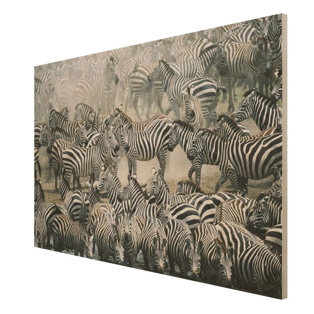 Wood print - Zebra Herd