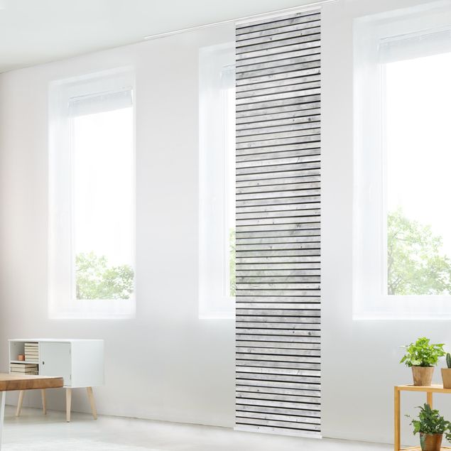 Sliding panel curtains set - Wooden Wall With Narrow Strips Black And White