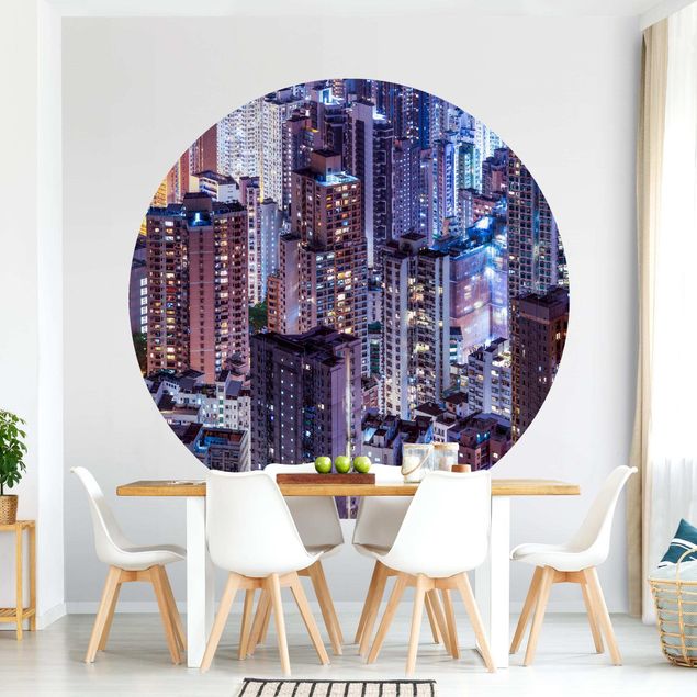 Self-adhesive round wallpaper - Hong Kong Sea Of Lights