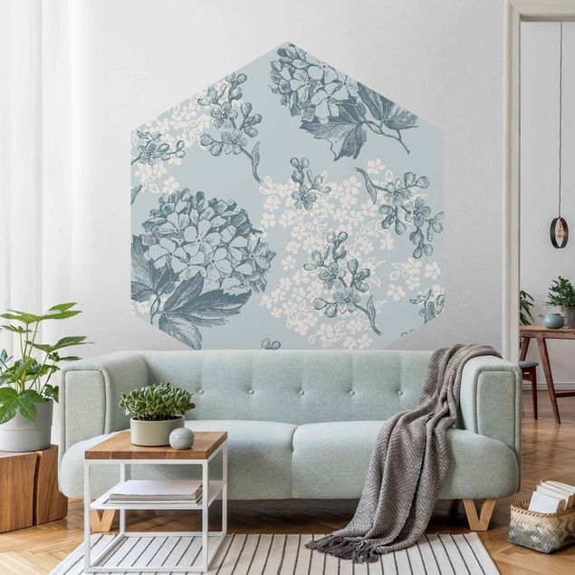 Self-adhesive hexagonal pattern wallpaper - Hydrangea Pattern In Blue