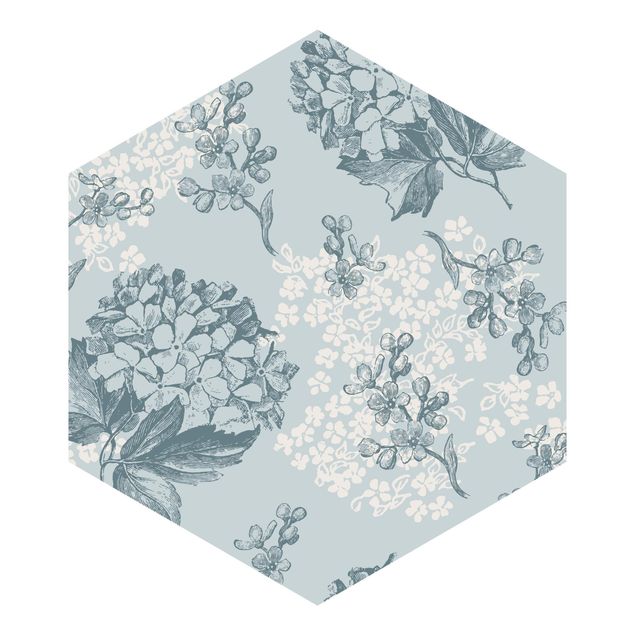 Self-adhesive hexagonal pattern wallpaper - Hydrangea Pattern In Blue