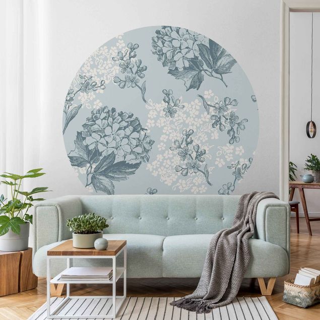 Self-adhesive round wallpaper - Hydrangea Pattern In Blue