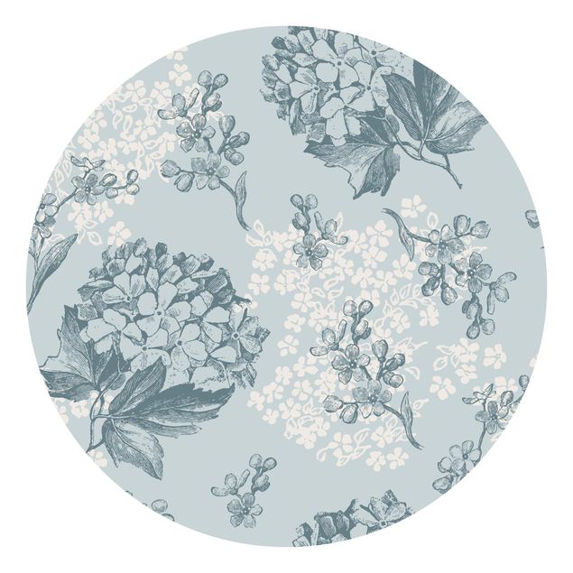 Self-adhesive round wallpaper - Hydrangea Pattern In Blue