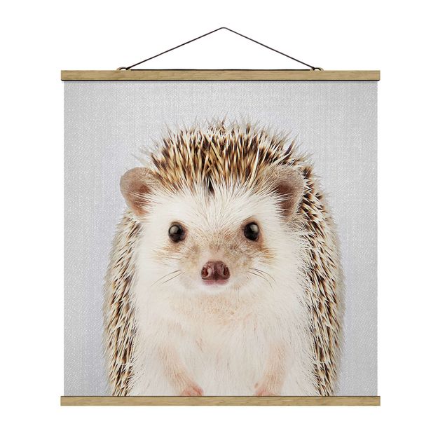 Fabric print with poster hangers - Hedgehog Ingolf - Square 1:1