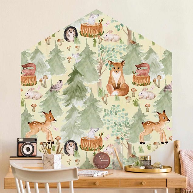 Wallpapers Hedgehog And Fox With Trees Green