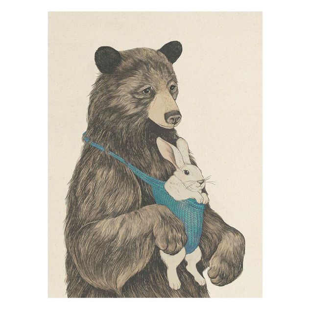 Natural canvas print - Illustration Bear And Rabbit Baby  - Portrait format 3:4