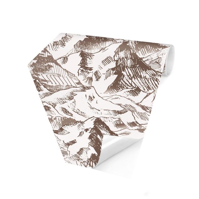 Self-adhesive hexagonal pattern wallpaper - Illustration Mountain Landscape Sepia