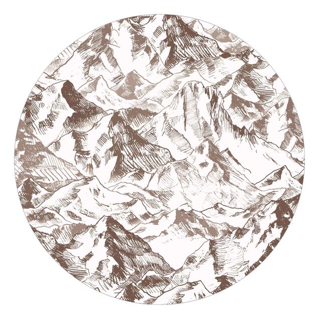 Self-adhesive round wallpaper - Illustration Mountain Landscape Sepia