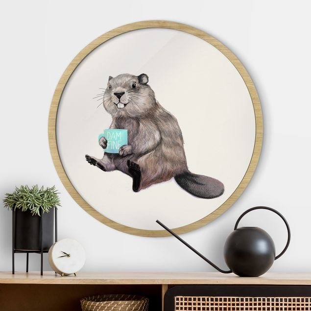 Framed prints round Illustration Beaver Wit Coffee Mug