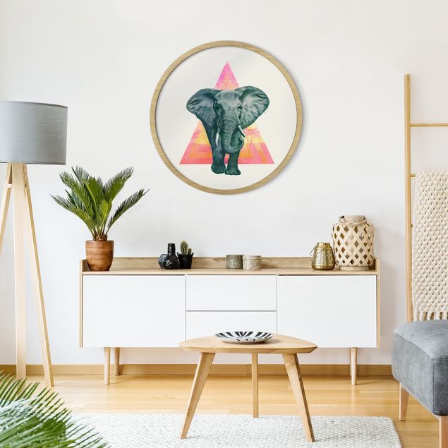 Circular framed print - Illustration Elephant Triangle Drawing Background
