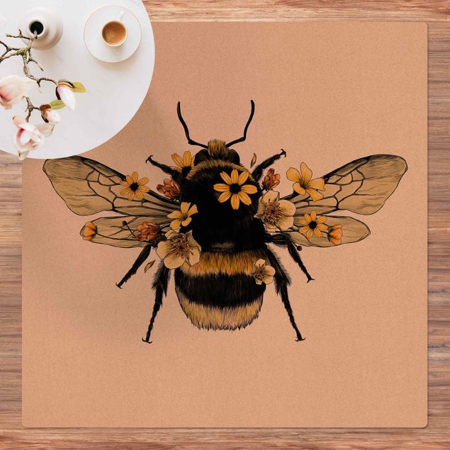 modern area rugs Illustration Floral Bumblebee